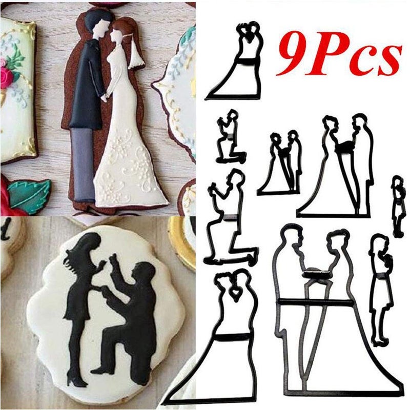 Dycica Wedding Fondant Cutters, Airlxf 9PCS Wedding Cookie Cutter Set for Anniversary/Bridal/Engagement Cake Decorating Sugarcraft Cutting Tool (Wedding Fondant Cutters) - Image 2